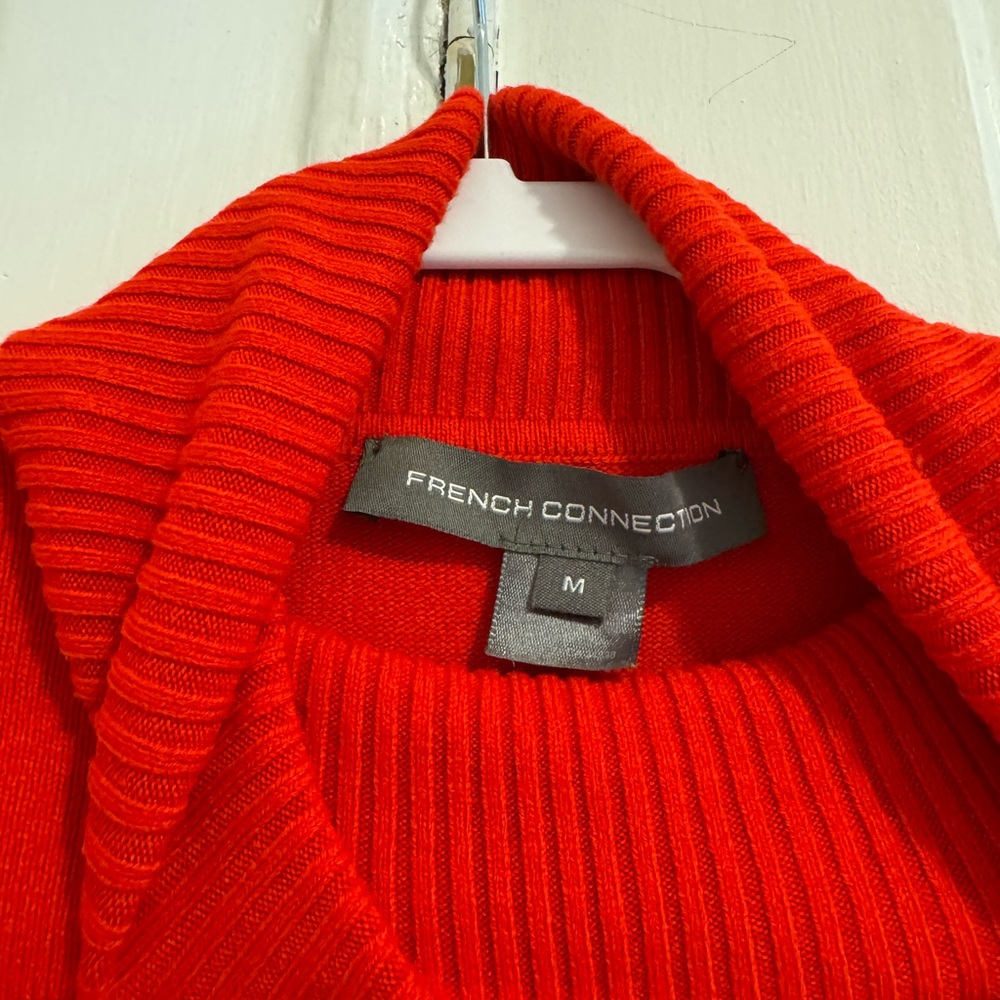 French Connection Red Ribbed Turtleneck Tunic Sweater Size M Holiday - Picture 2 of 4